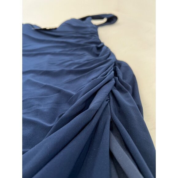 New La Femme Size 10 Off the Shoulder Ruched Floor Length Gown Navy - Picture 9 of 13